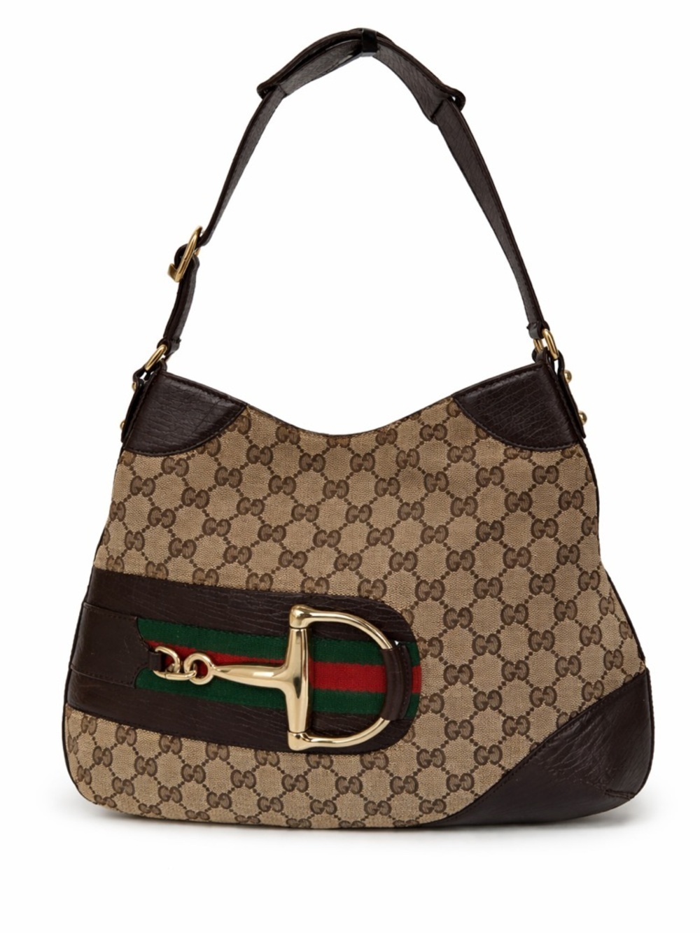 Gucci GG Canvas Horsebit Hobo Bag Brown Monogram Shoulder Bag